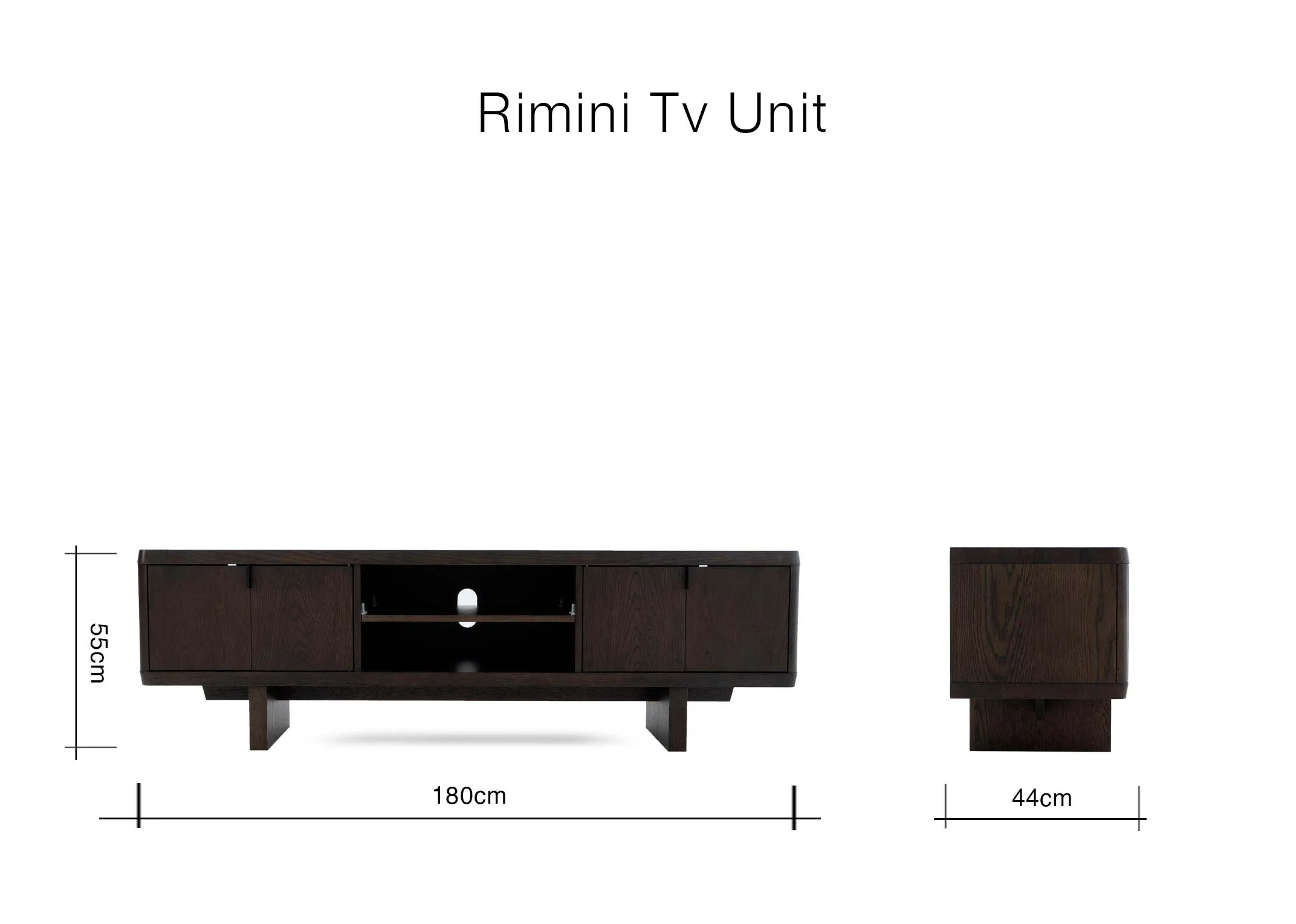 A dimension image of the Rimini TV Unit with 180cm x 44cm x 55cm
