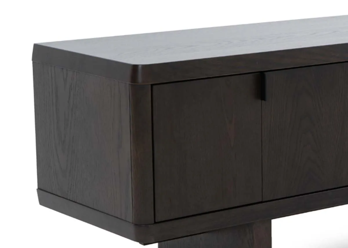 A dark brown 2 door tv unit from EZ Livings Rimini range. Closeup