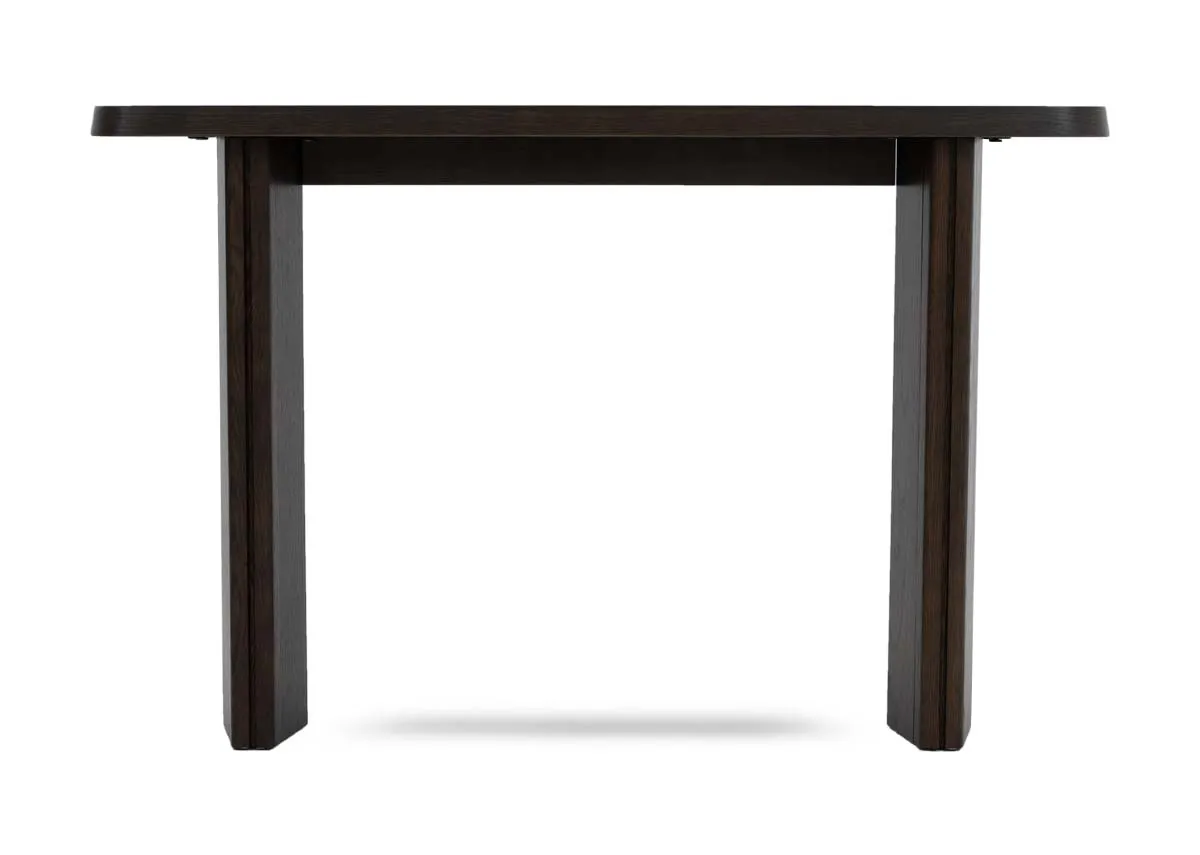 A clear front  view of a brown wide console table from EZ Livings Rimini range.