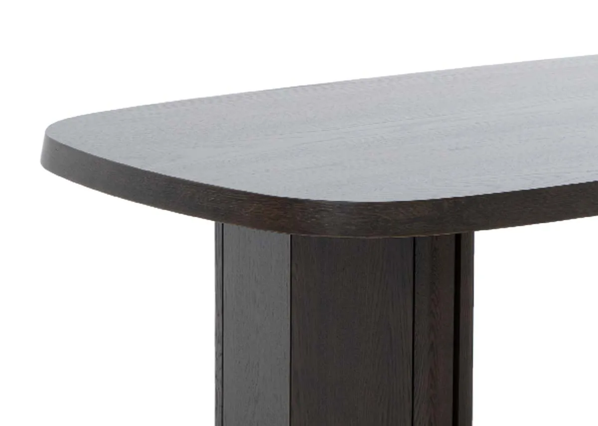 A dark brown coffee table from EZ Livings Rimini range. Closeup of espresso brown veneer finish.