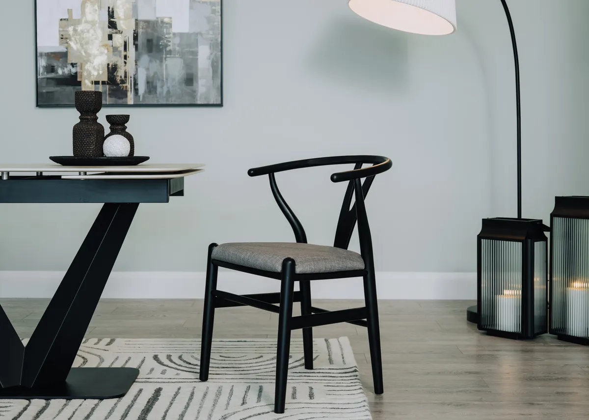 Black Dining Chair with Grey Seat - Wishbone