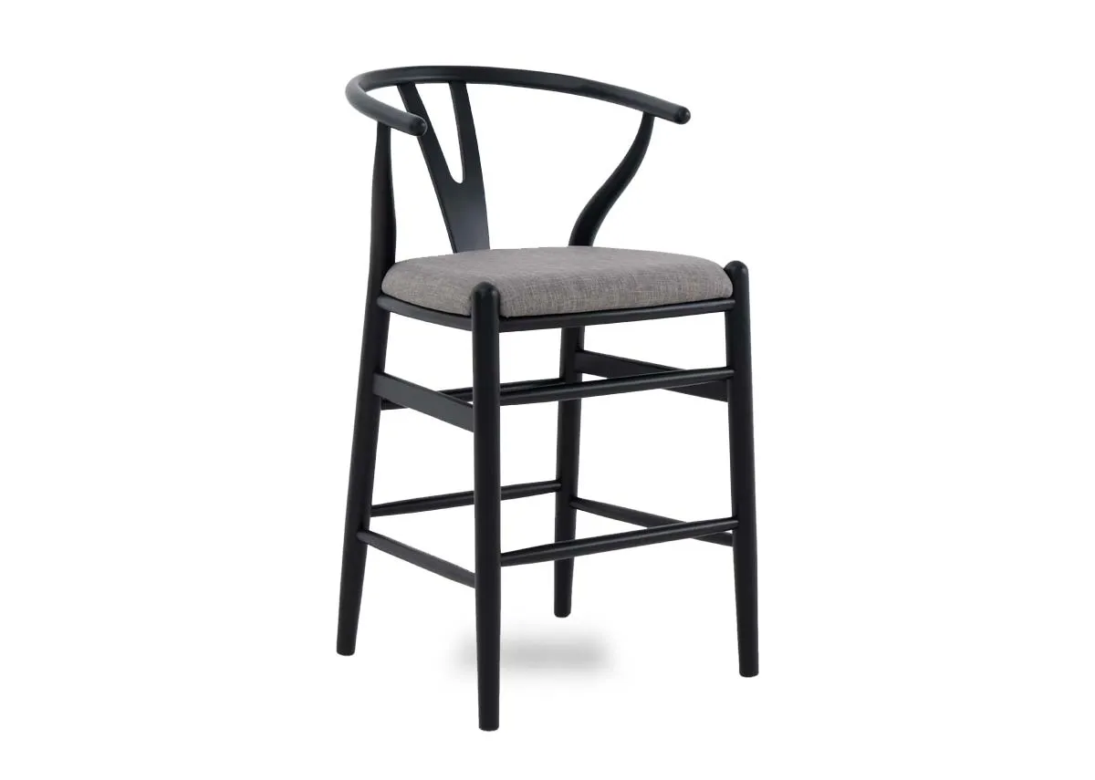 Black Counter Bar Stool with Grey Seat - Wishbone