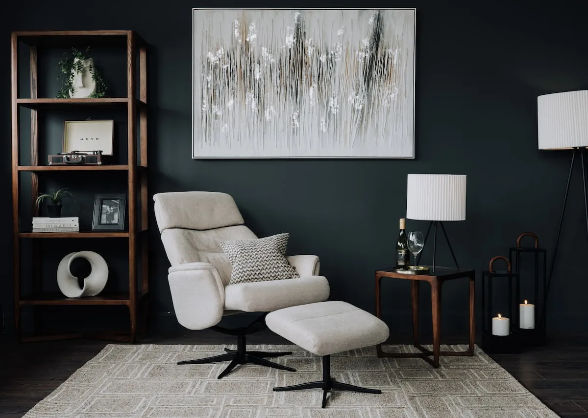 Beige Fabric Recliner & Footstool - Ritz