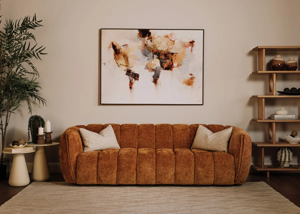 4 Seater Rust Orange Fabric Sofa - Matera