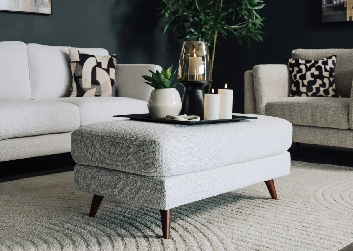 Light Grey Accent Fabric Footstool - Bailey