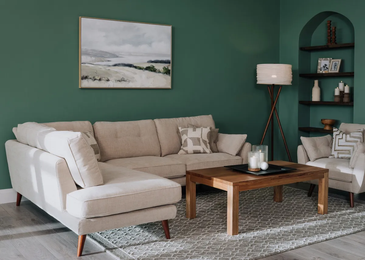 Natural Fabric LHF Corner Chaise with Free Footstool - Caoimhe