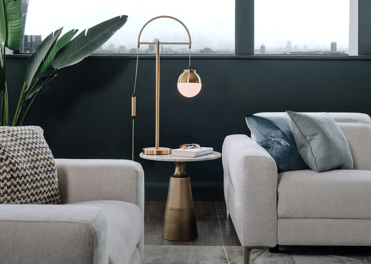 Brass Side Table with Marble Top - Pyramid