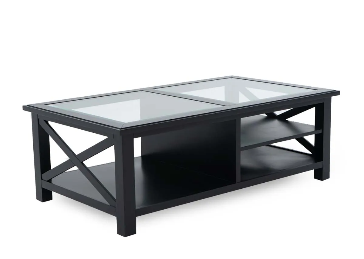 Black Coffee Table With Glass Top - Hampton