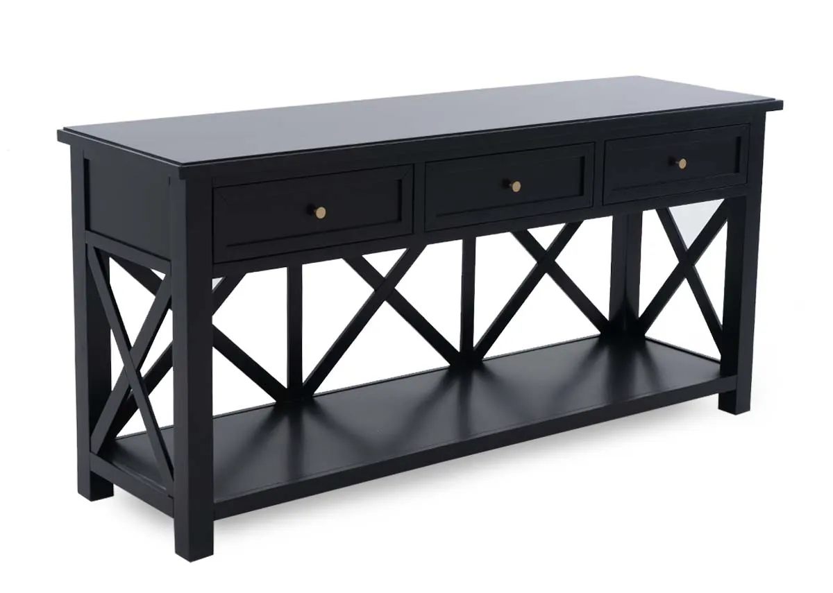 3 Drawer Black Hall Table - Hampton