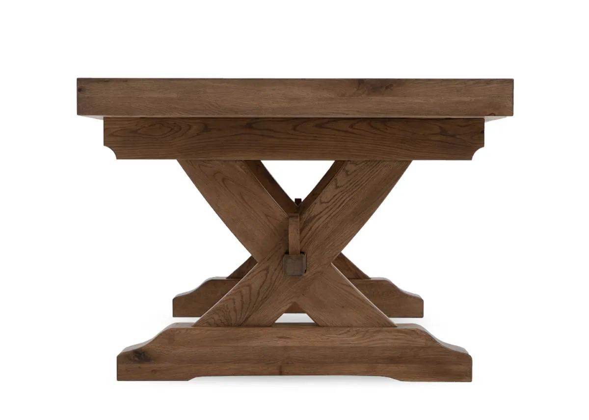 A rectangular solid oak coffee table from EZ Livings Naxos range. Side view of thick chunky base