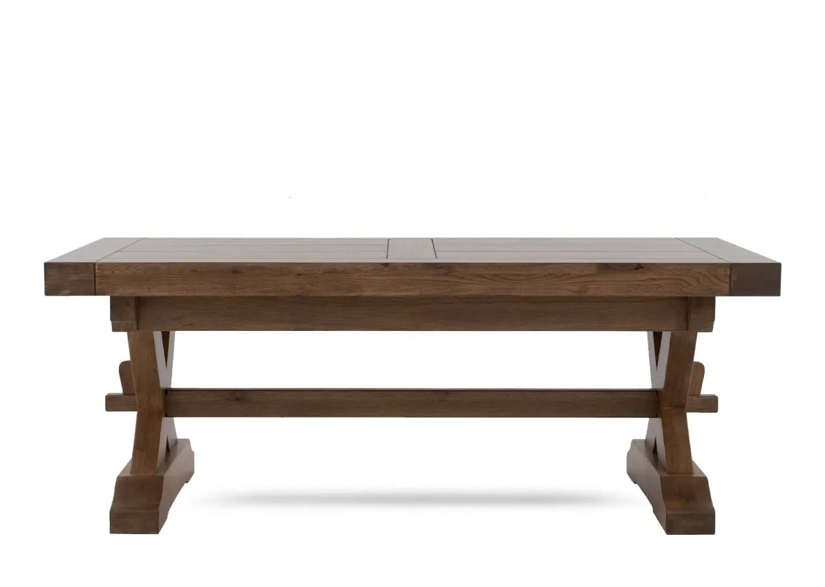 A rectangular solid oak coffee table from EZ Livings Naxos range. Front view of solid thick top
