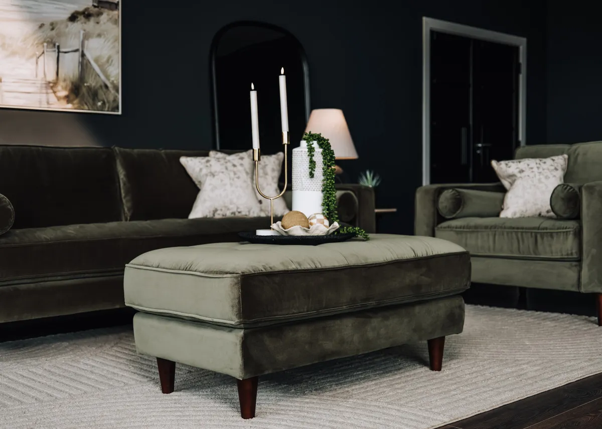 Large Green Velvet Footstool - Genoa