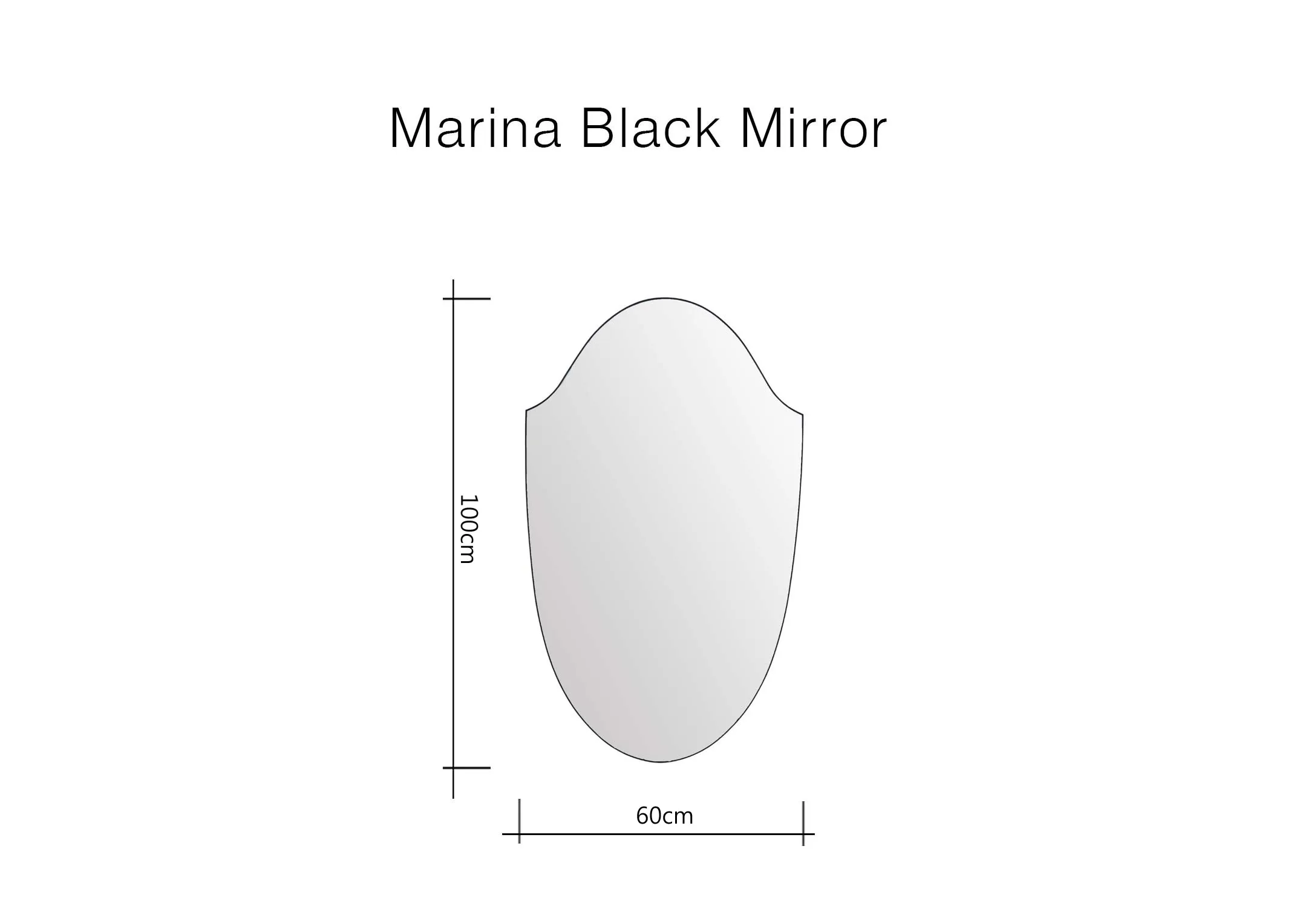 A dimension image of Marina Black Mirror with 60cm x 100cm