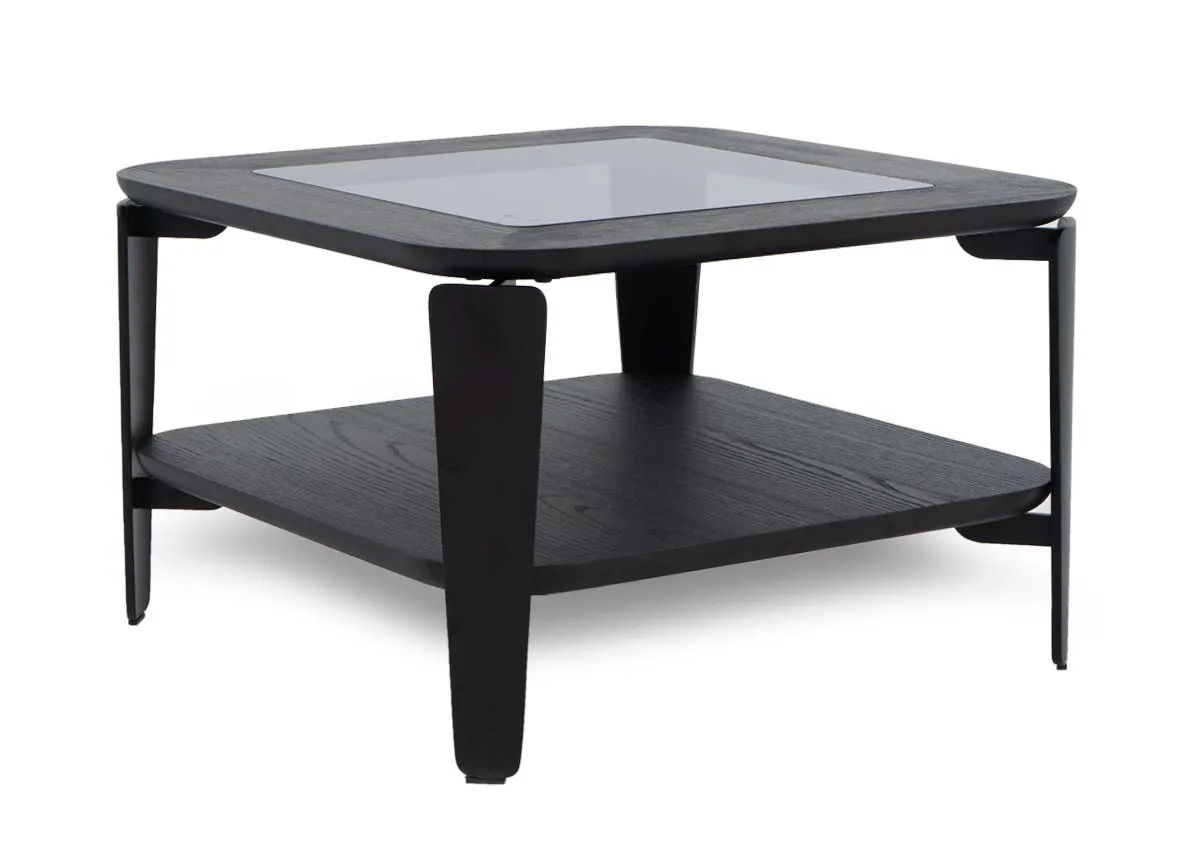 Black Side Table with Glass Top - Lana