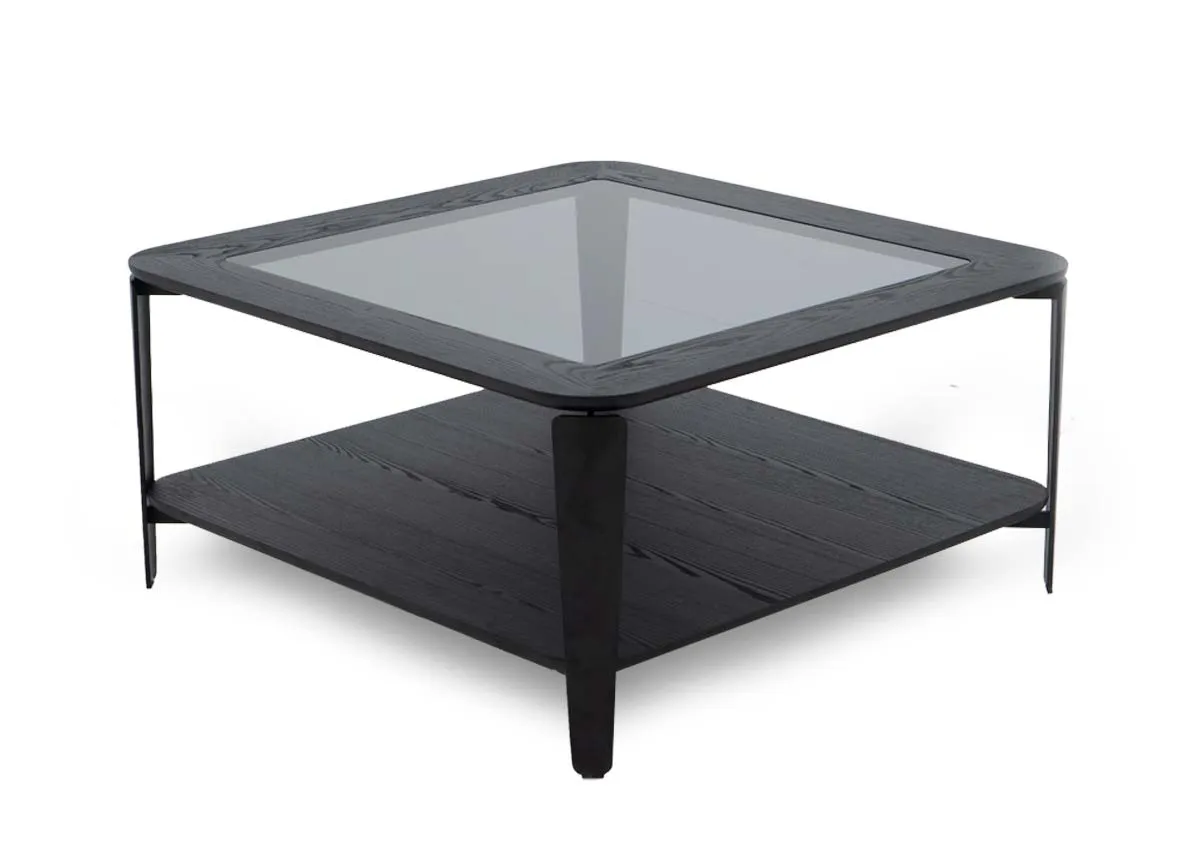 Black Coffee Table with Glass Top - Lana