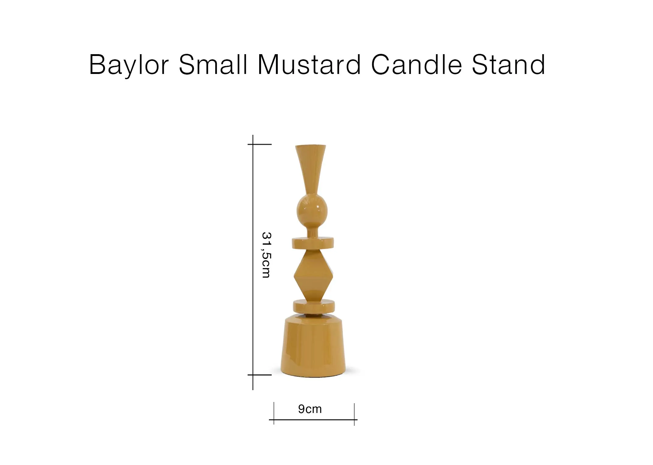 A dimension image of the Baylor Mustard candle holder with 9cm x 31.5cm