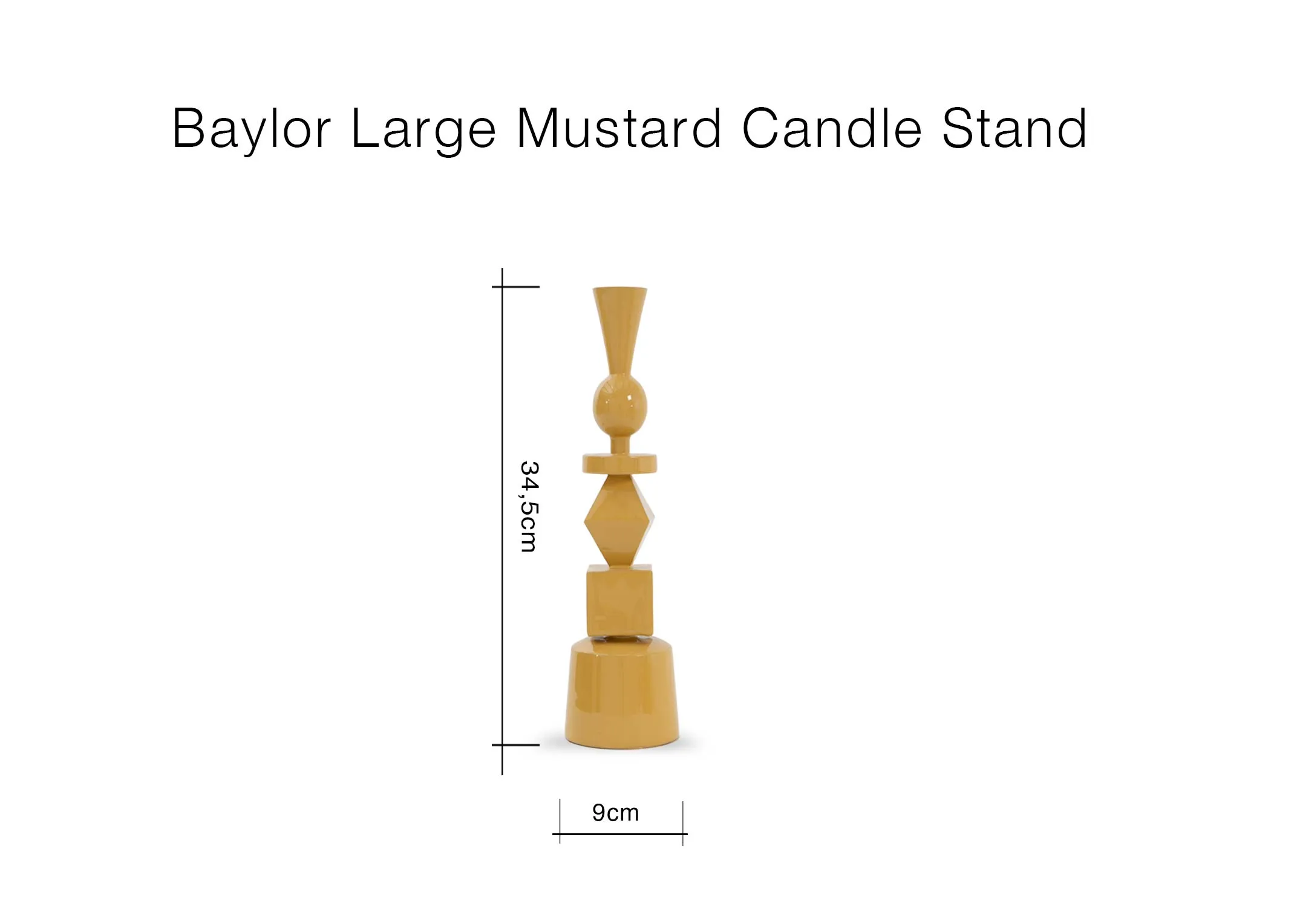 A dimension image of the Baylor large candle stand with 9cm x 34.5cm