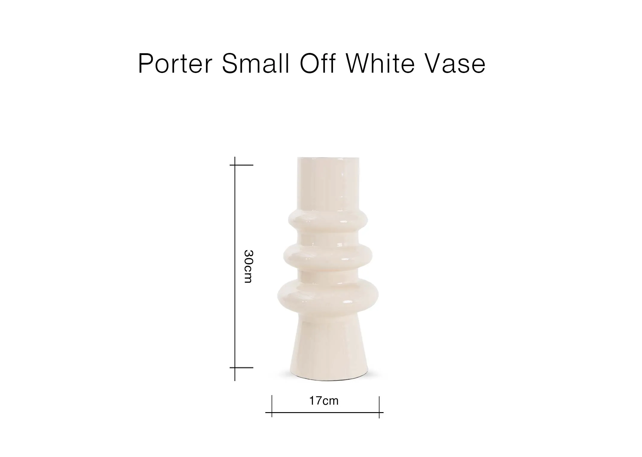 A dimension image of the Porter small vase with 17cm x 30cm
