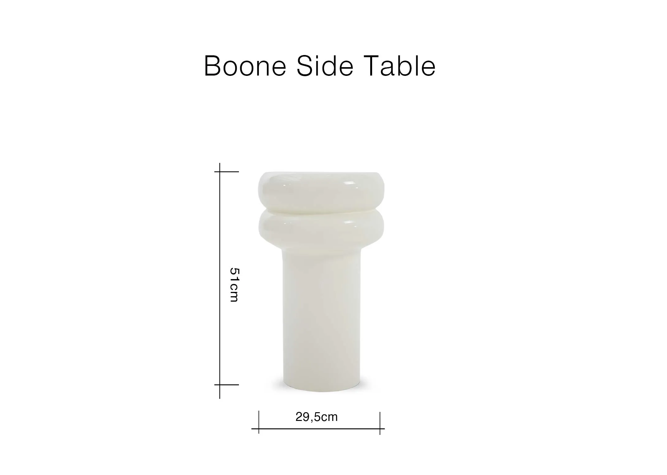 A dimension image of the Boone Side table with 29.5cm x 51cm