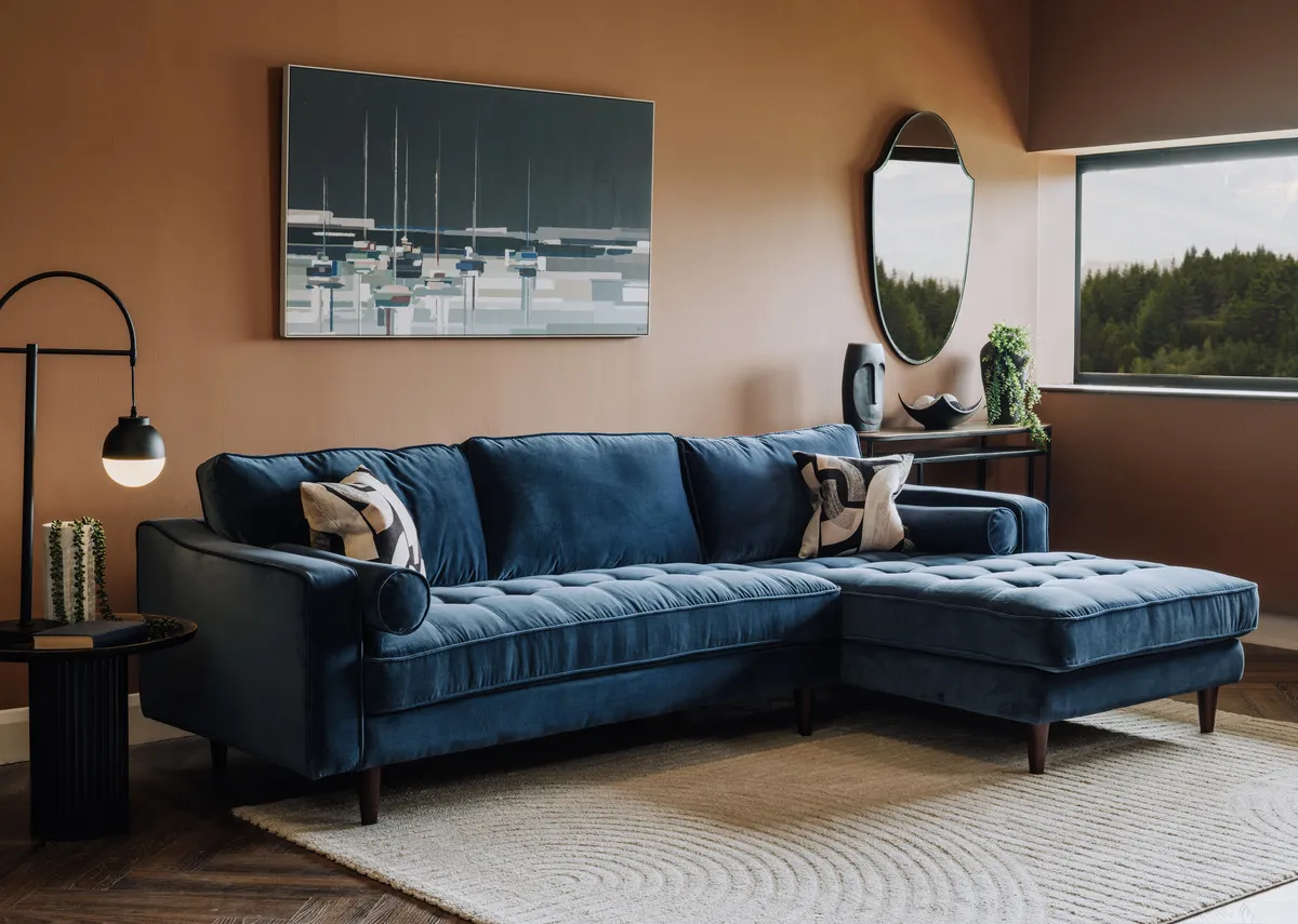 Blue Fabric RHF Corner Chaise - Genoa