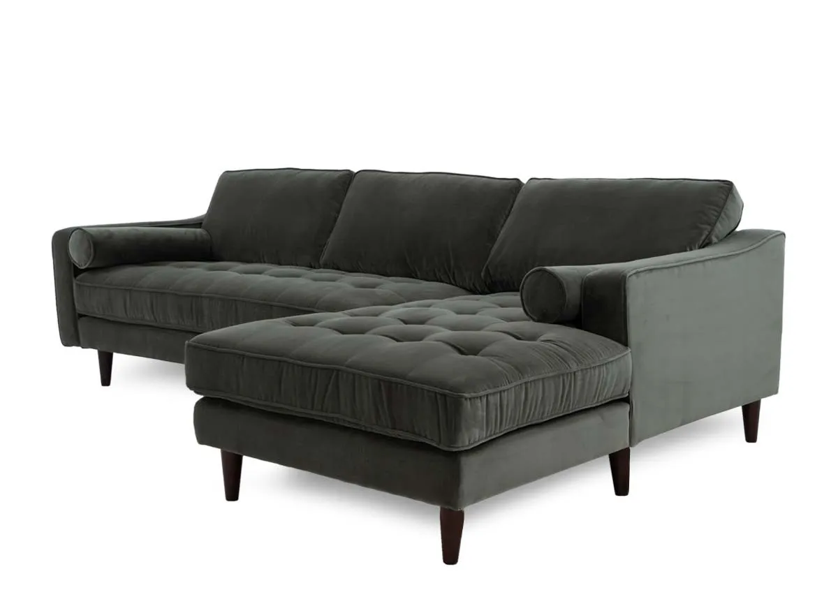 Green Velvet RHF Corner Chaise - Genoa