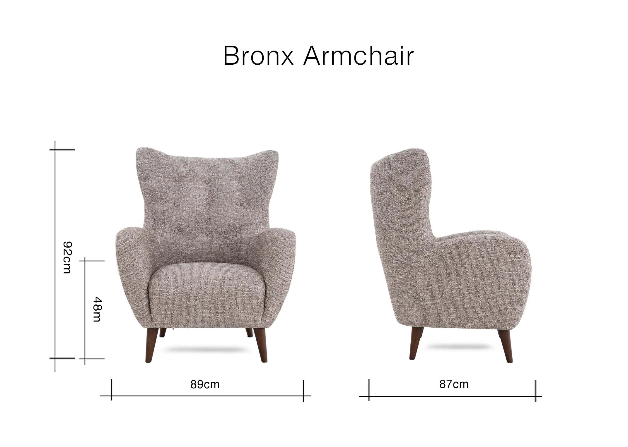 A dimension image of the Bronx Armchair with 89cm x 87cm x 92cm
