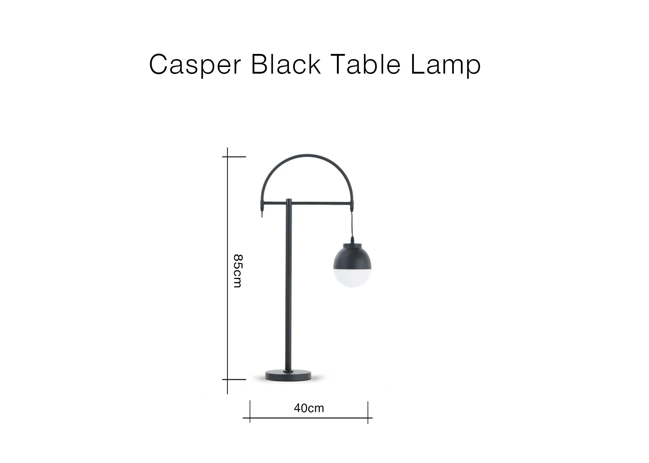 A dimension image of the Casper black table lamp with 40cm x 85cm