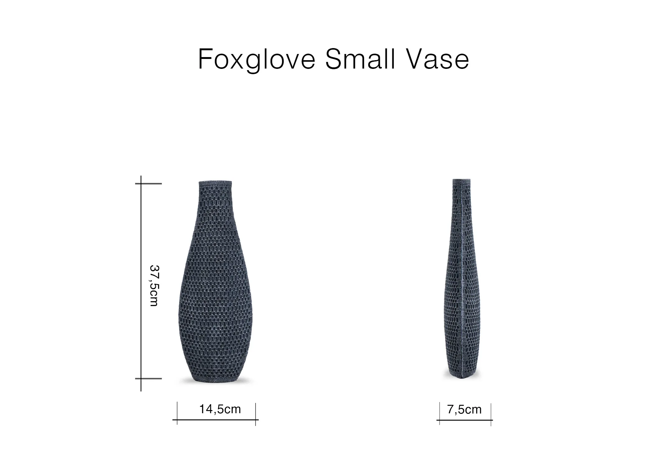 A dimension image of the Foxglove Small Vase with 14.5cm x 7.5cm x 37.5cm