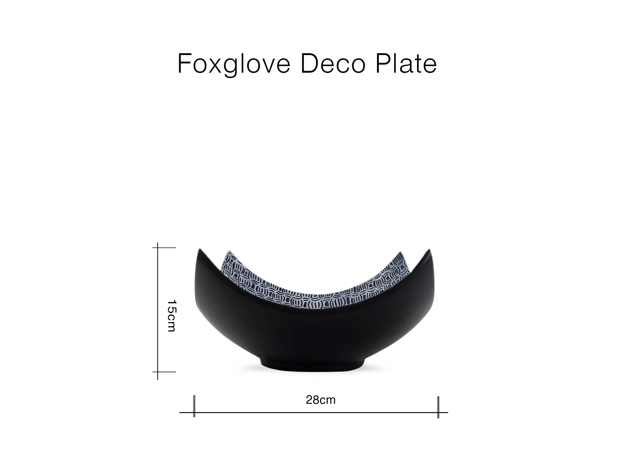 A dimension image of the Foxglove deco plate with 28cm x 15cm