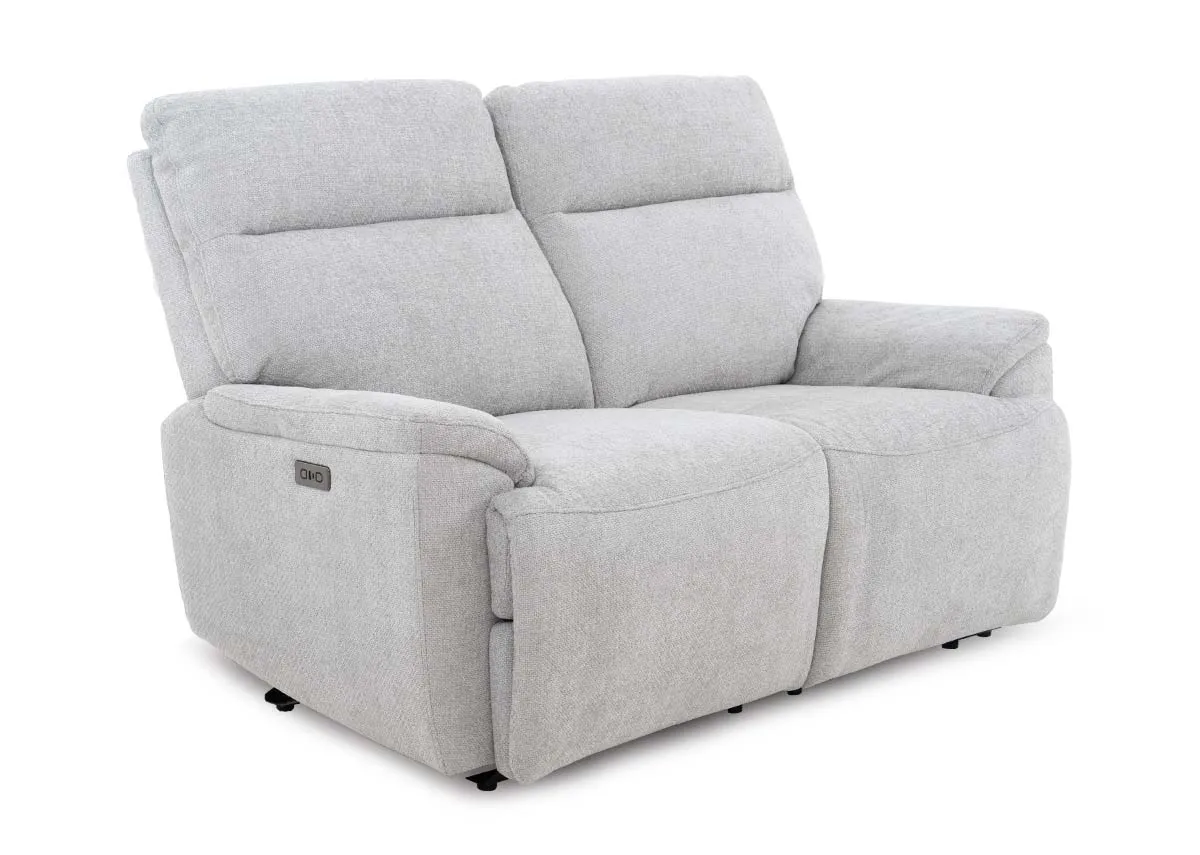 2 Seater Silver Fabric Power Reclining Sofa - Mallow