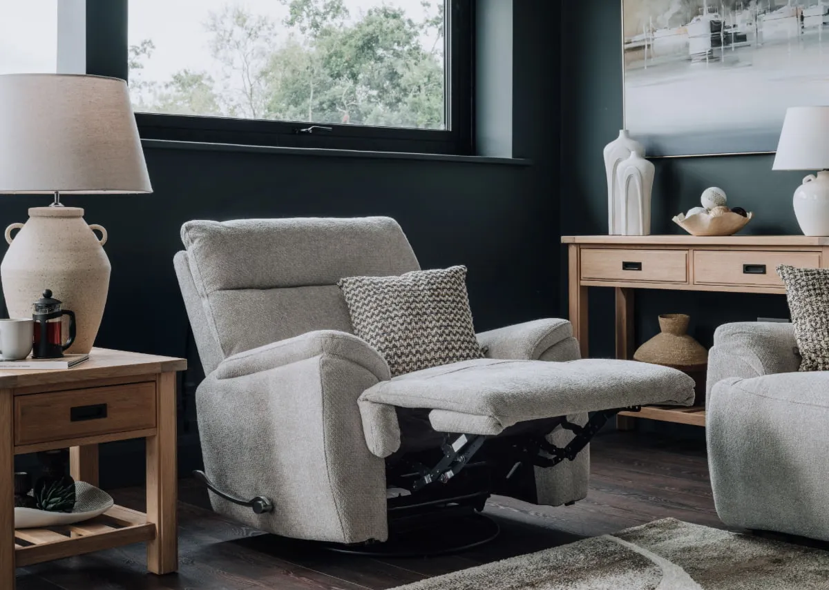 Silver Fabric Swivel Rocker Recliner - Mallow