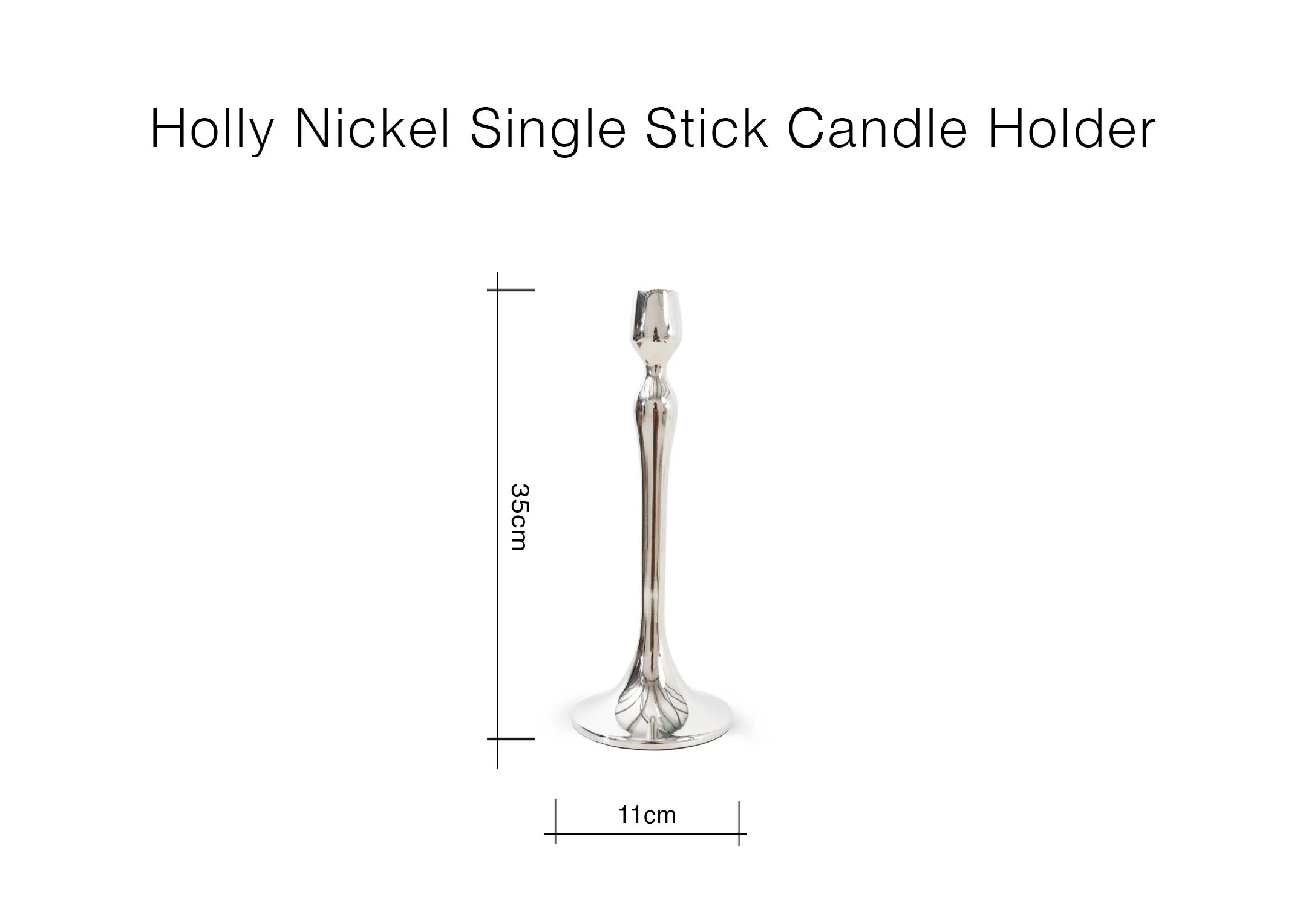 A dimension image of the Holly Nickel Candle Hodler with 11cm x 35cm