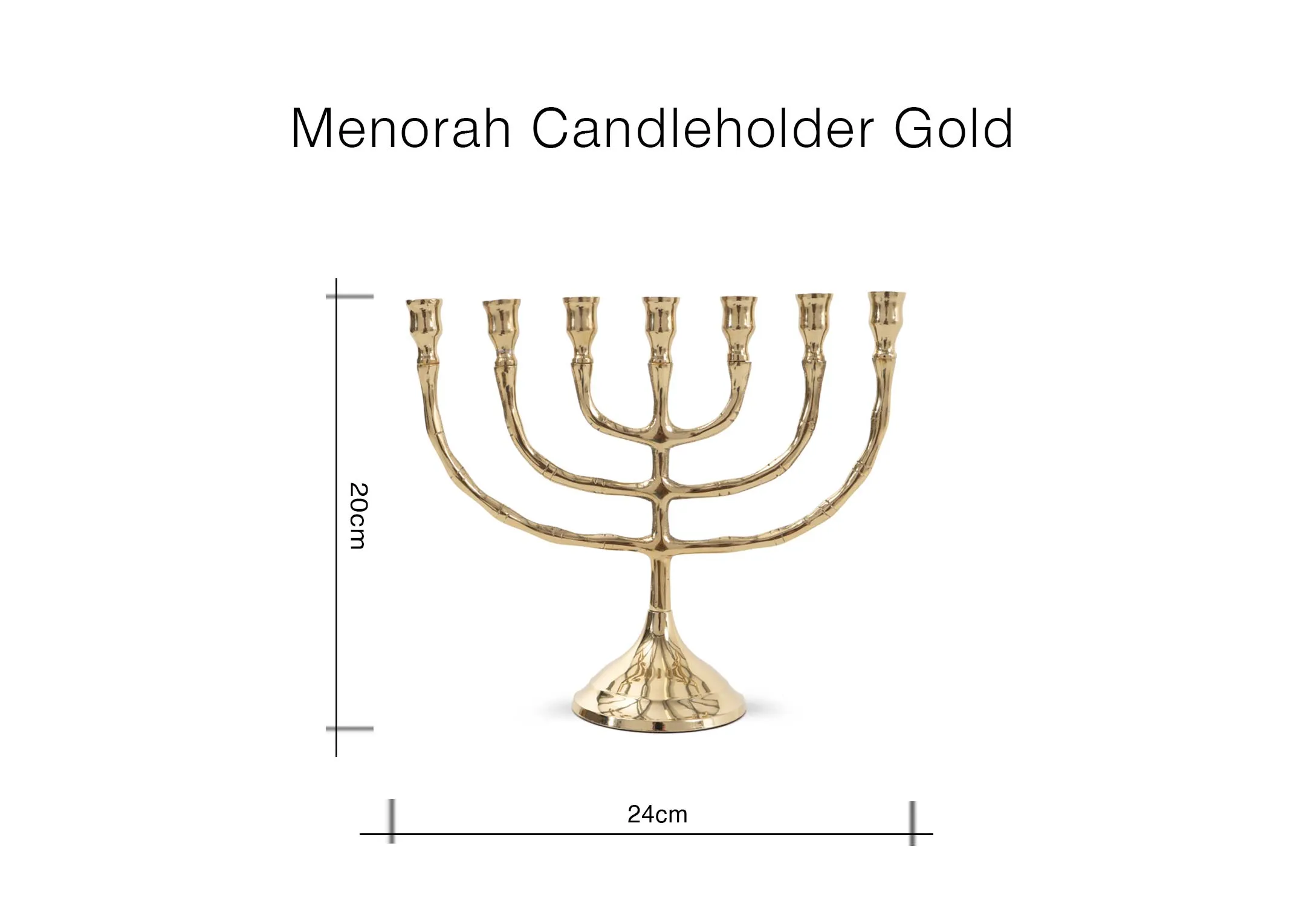 A dimension image of the Menorrah Gold Candle Holder with 24cm x 20cm