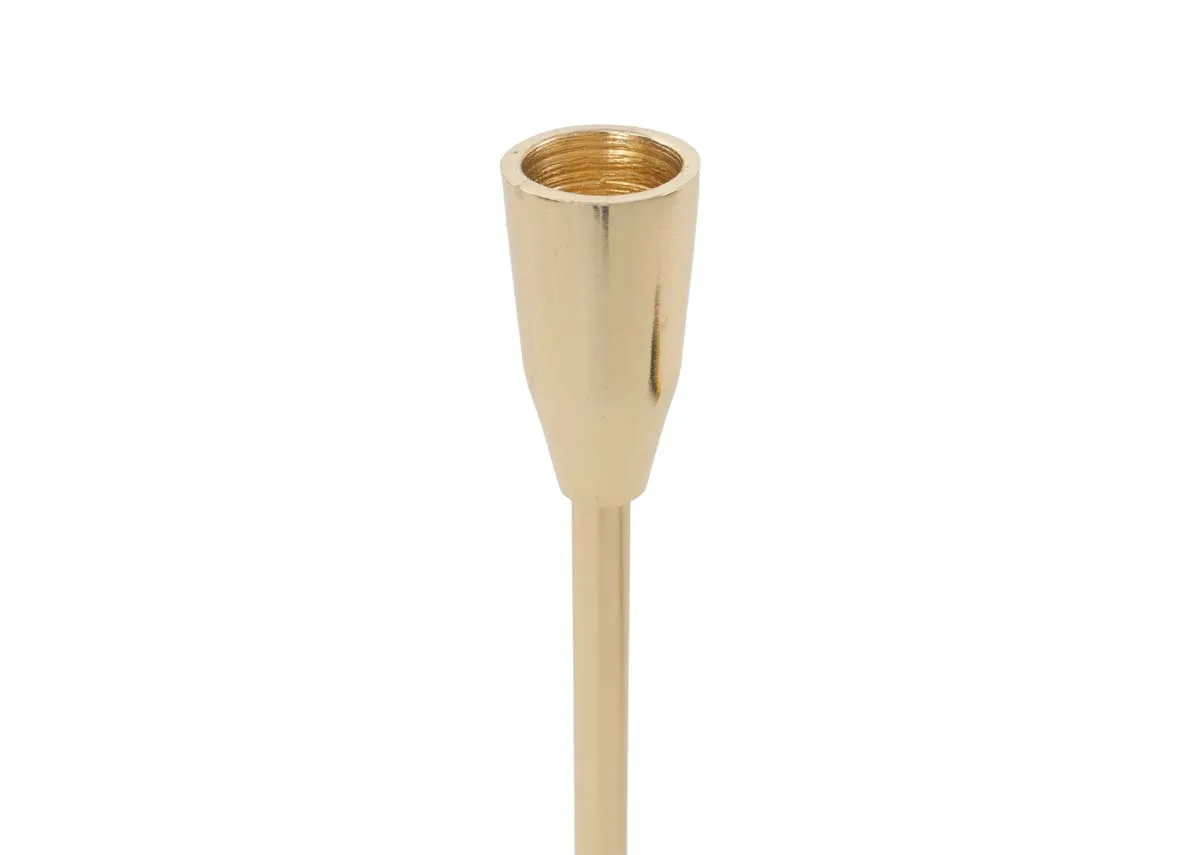 A gold single candle holder from EZ Livings Joy range. Closeup of dinner candle holder