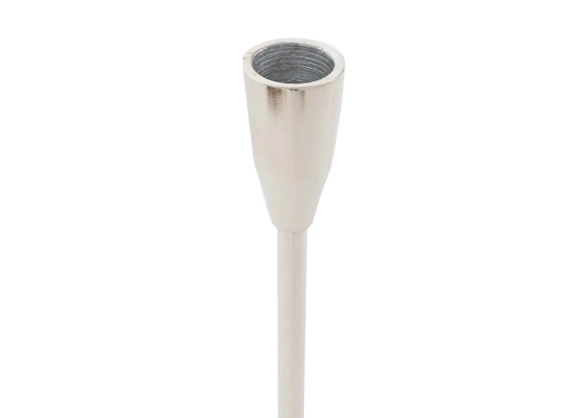 A silver single candle holder from EZ Livings Joy range. Closeup of dinner candle holder