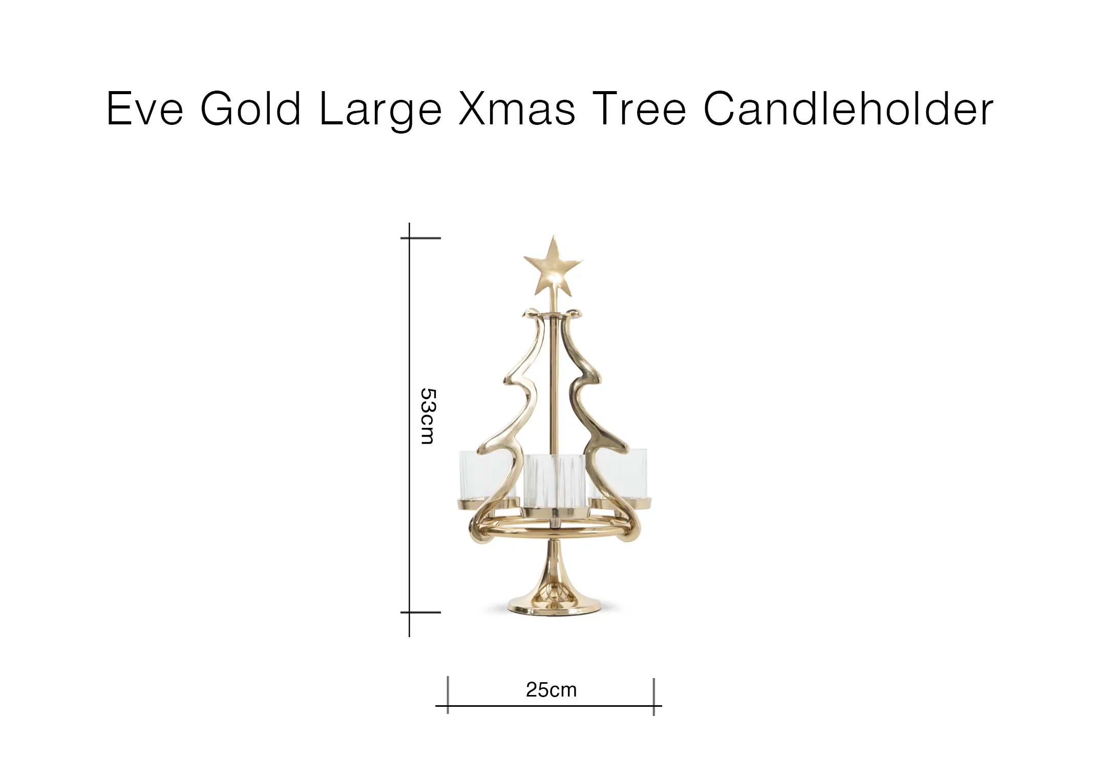 A dimension image of the Large Eve candle holder with 25cm x 53cm