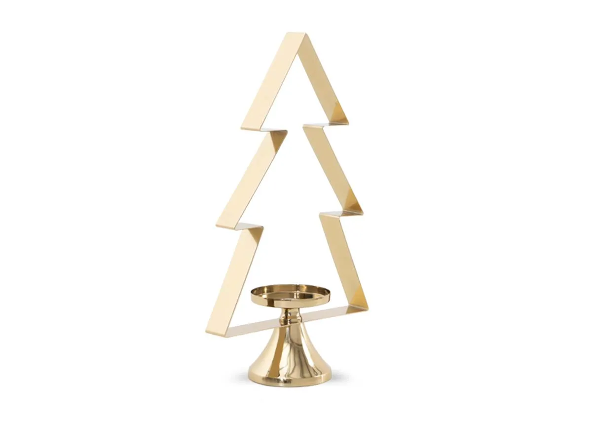 Gold Xmas Tree Pillar - Christmas Candle Holder
