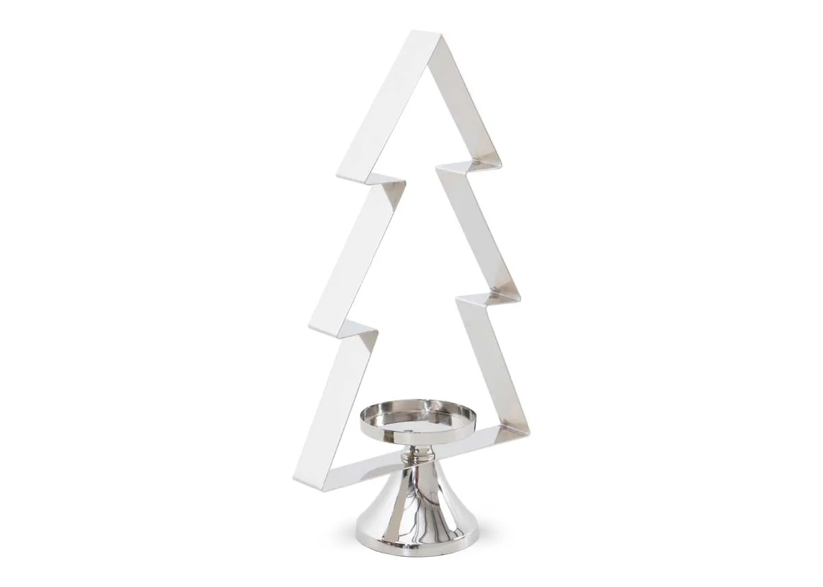 Nickel Xmas Tree Pillar - Christmas Candle Holder