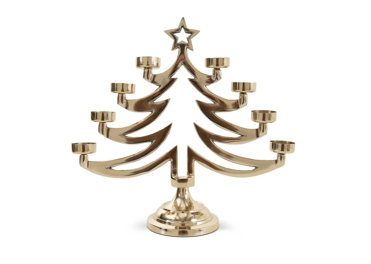 Gold Xmas Tree with 8 T-Lights - Christmas Candle Holder