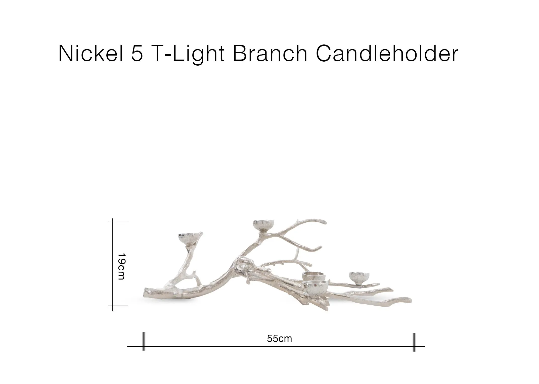 A dimension image of the Silver 5 t light branch candle holder with 19cm x 54cm