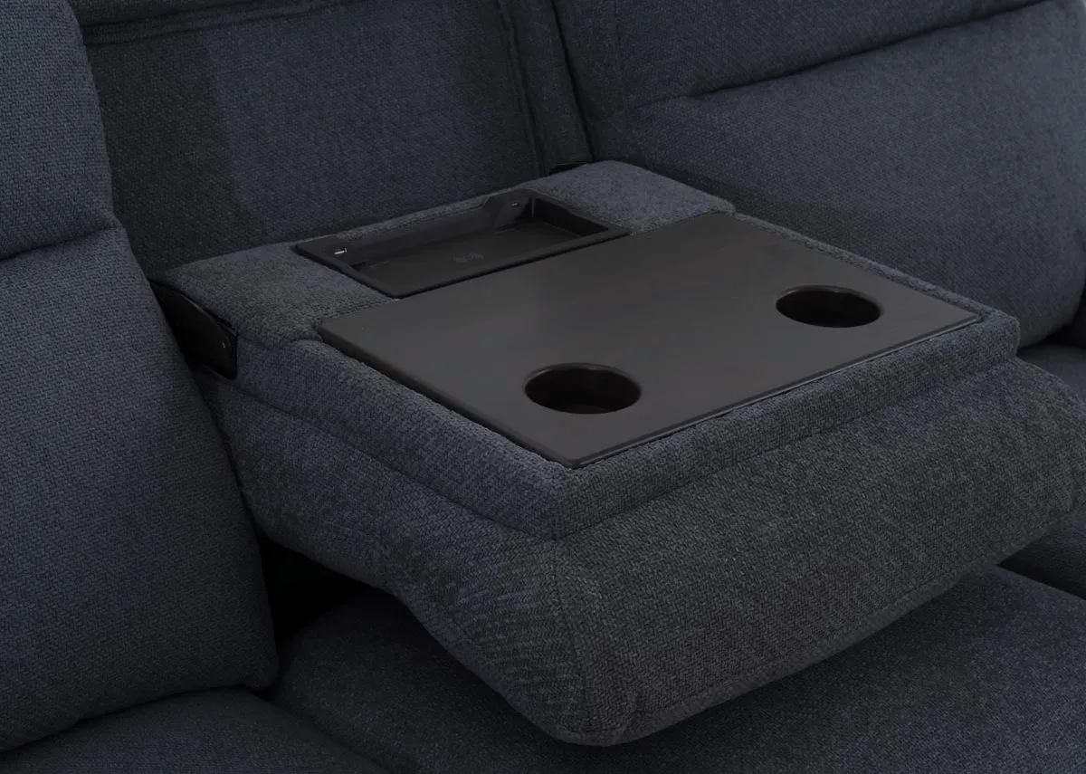 A 3 seater charcoal fabric sofa from EZ Livings Mallow range. Angled view of reclined sofa