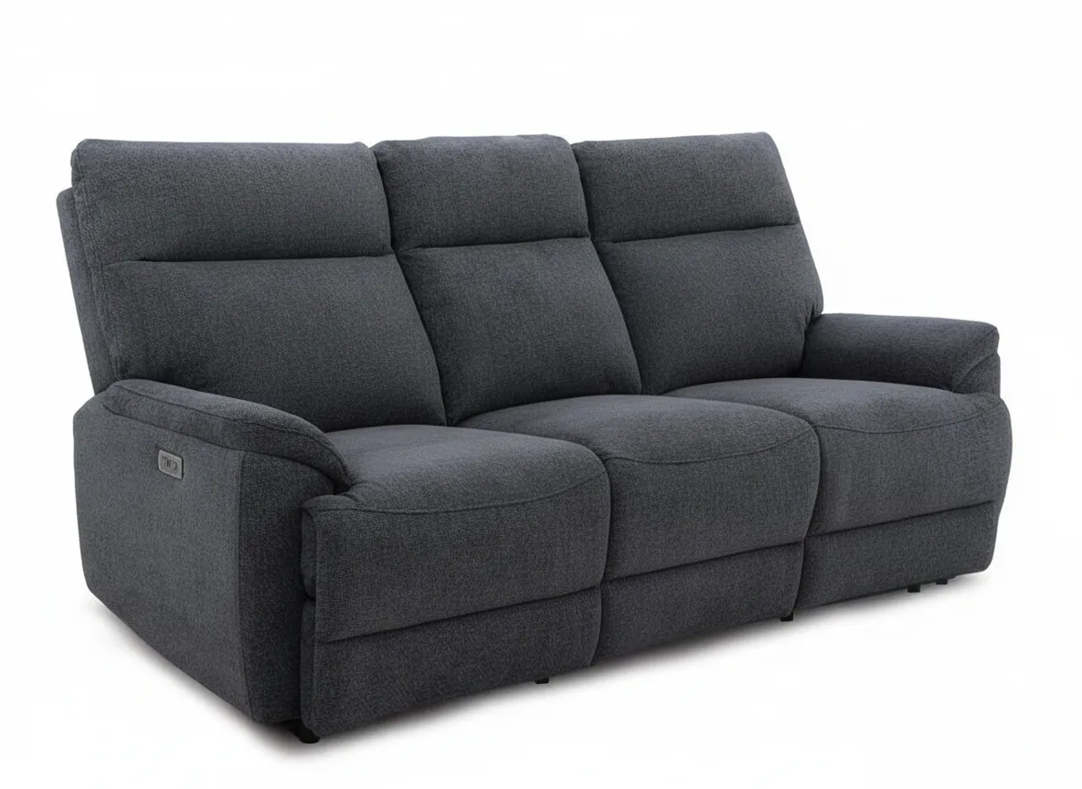 3 Seater Charcoal Fabric Power Reclining Sofa with Drinks Holder - Mallow
