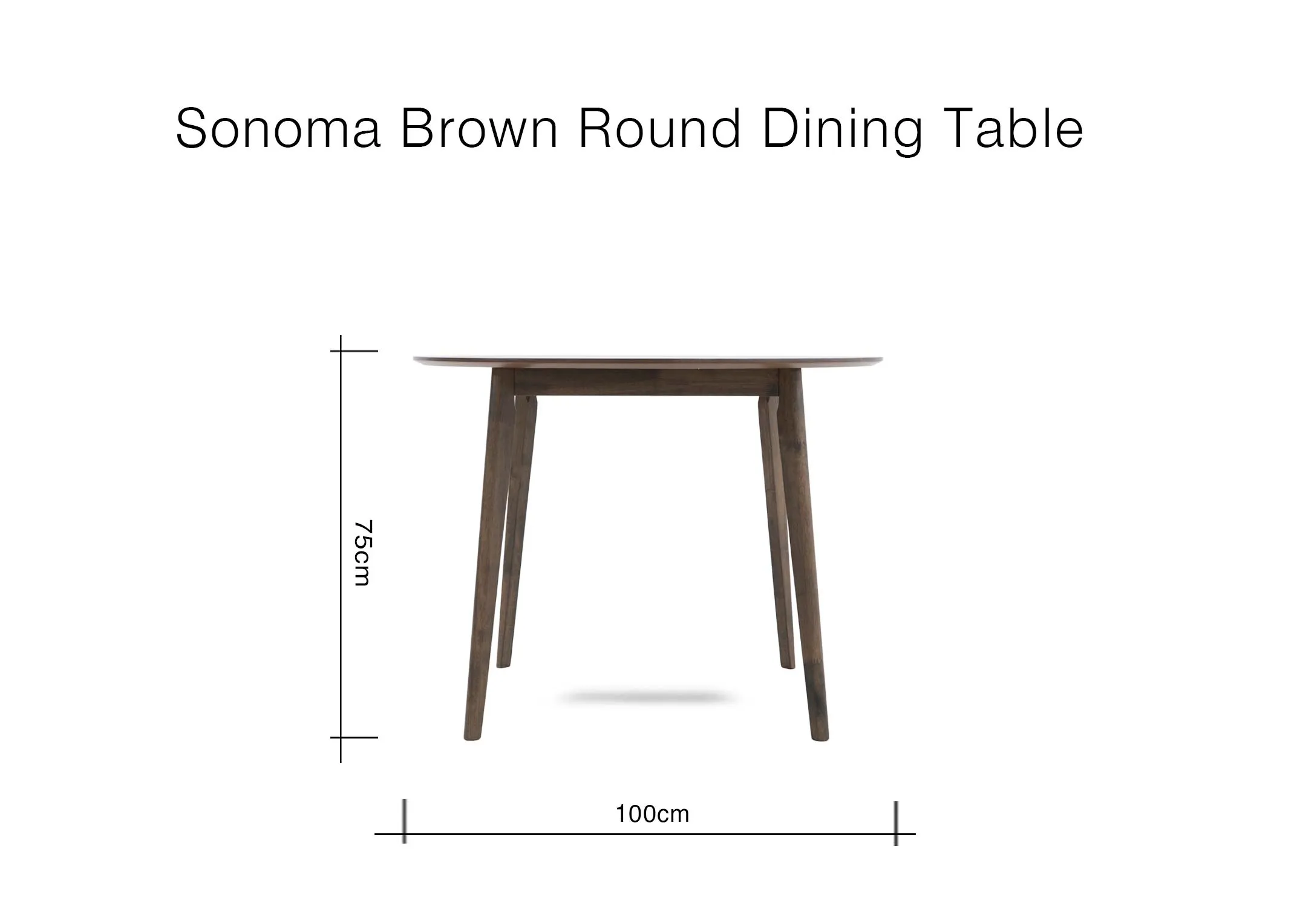 A dimension image of the Sonoma Brown dining table with 100cm x 75cm