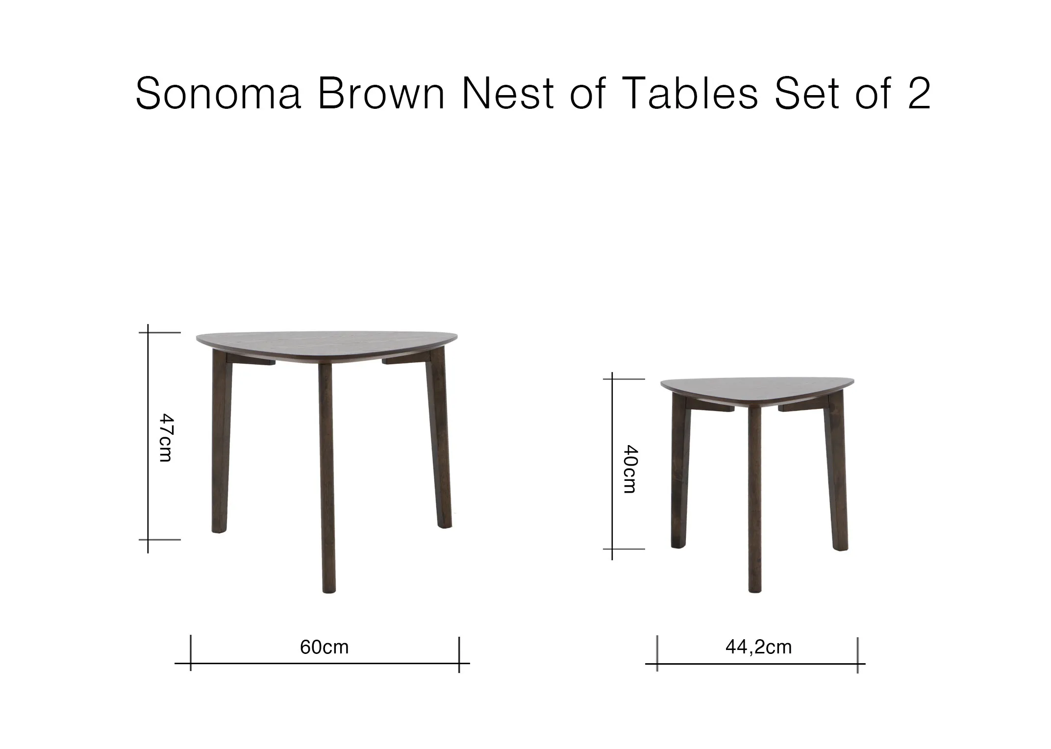 A dimension image of the Sonoma Nest of Tables with 60cm x 47cm