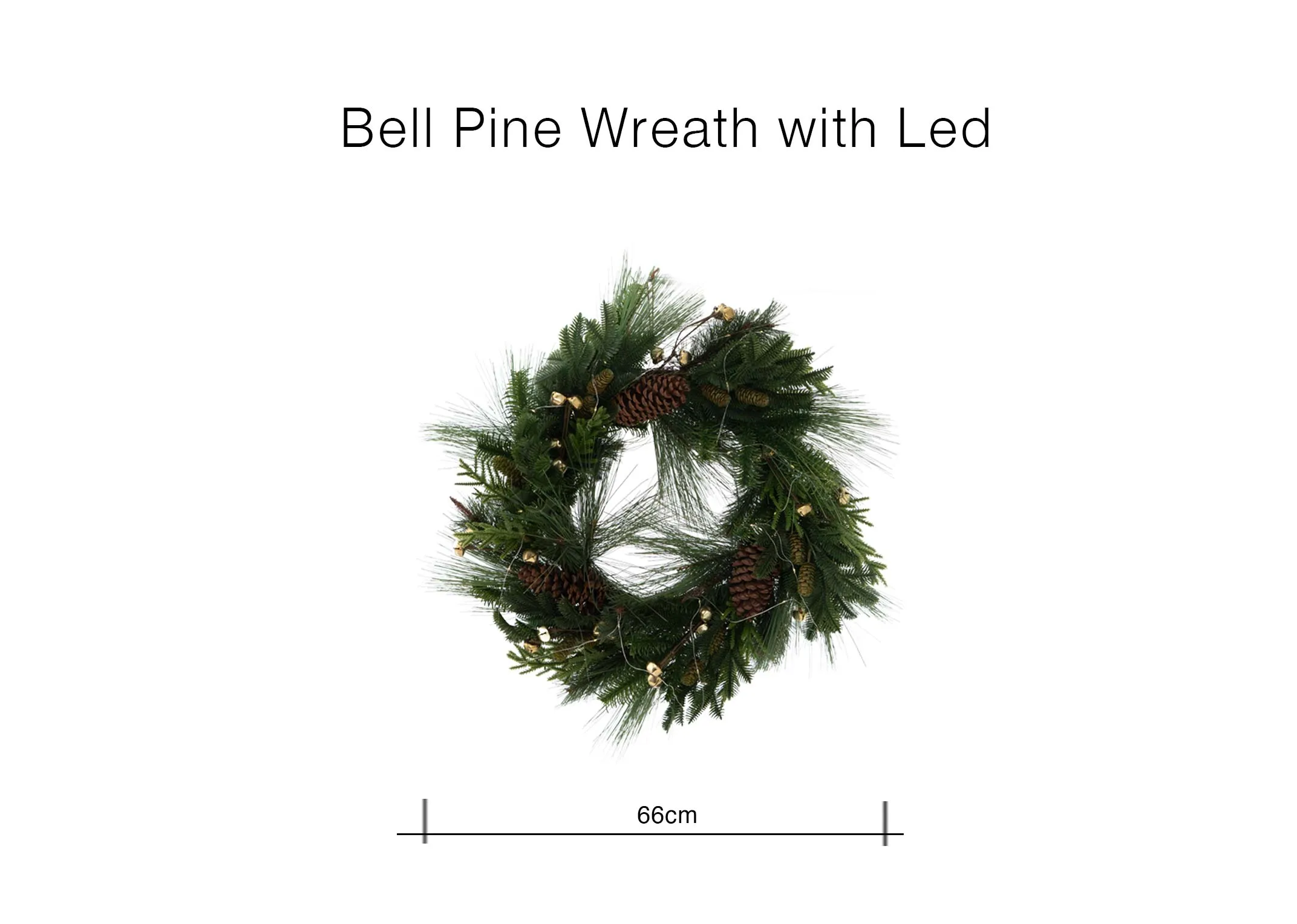 A dimension image of the Bell Pine Wreath with 66cm