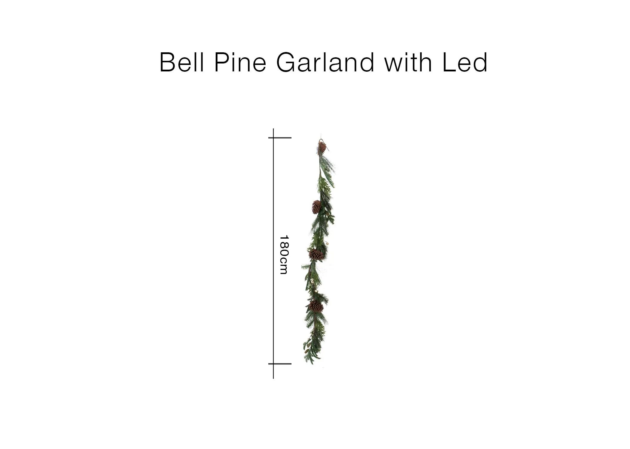 A dimension image of the Bell Pine garland with 180cm