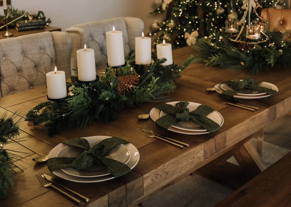 Large Bell & Pine with LED - Christmas Candle Holder