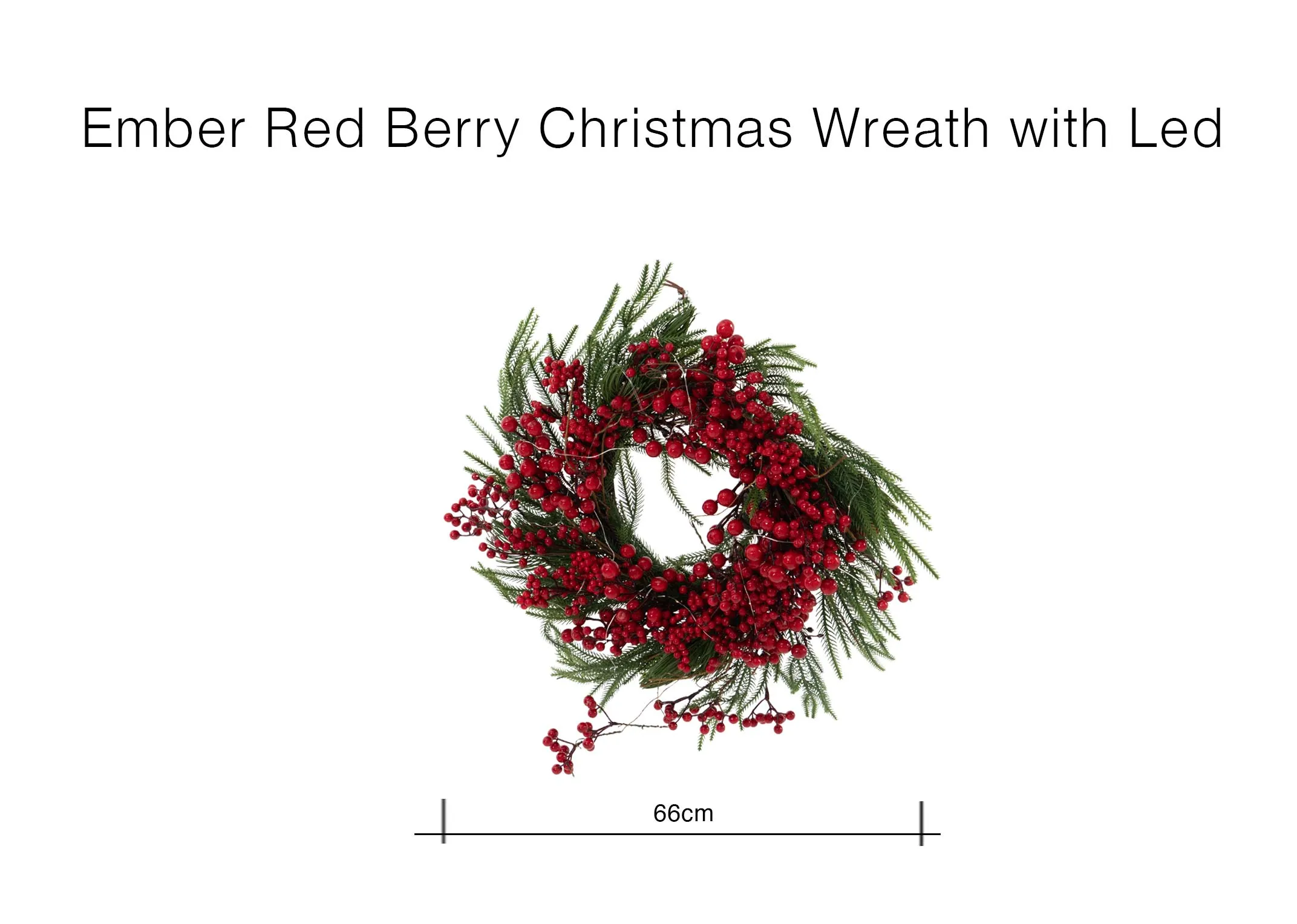 A dimension image of the Embere red Berry wreath with 66cm