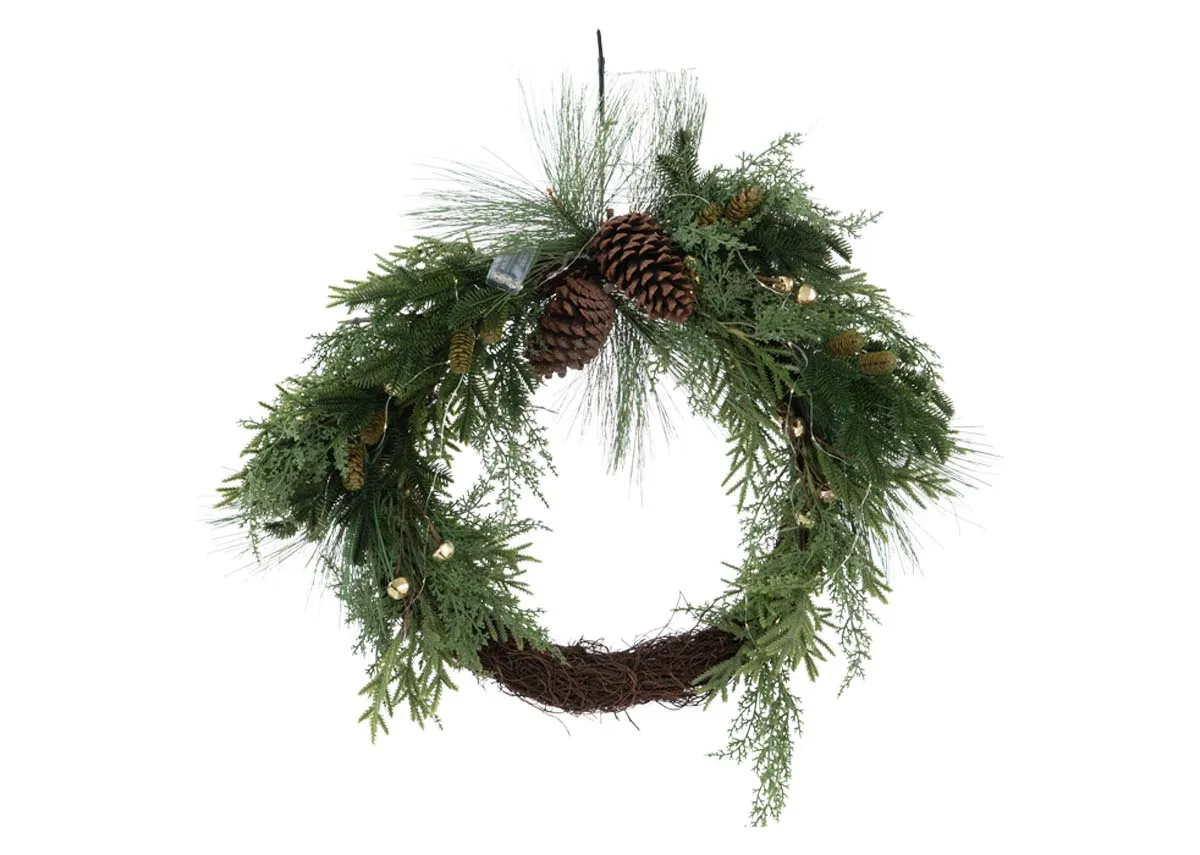 Large Bell & Pine Hanging with LED - Christmas Wreath