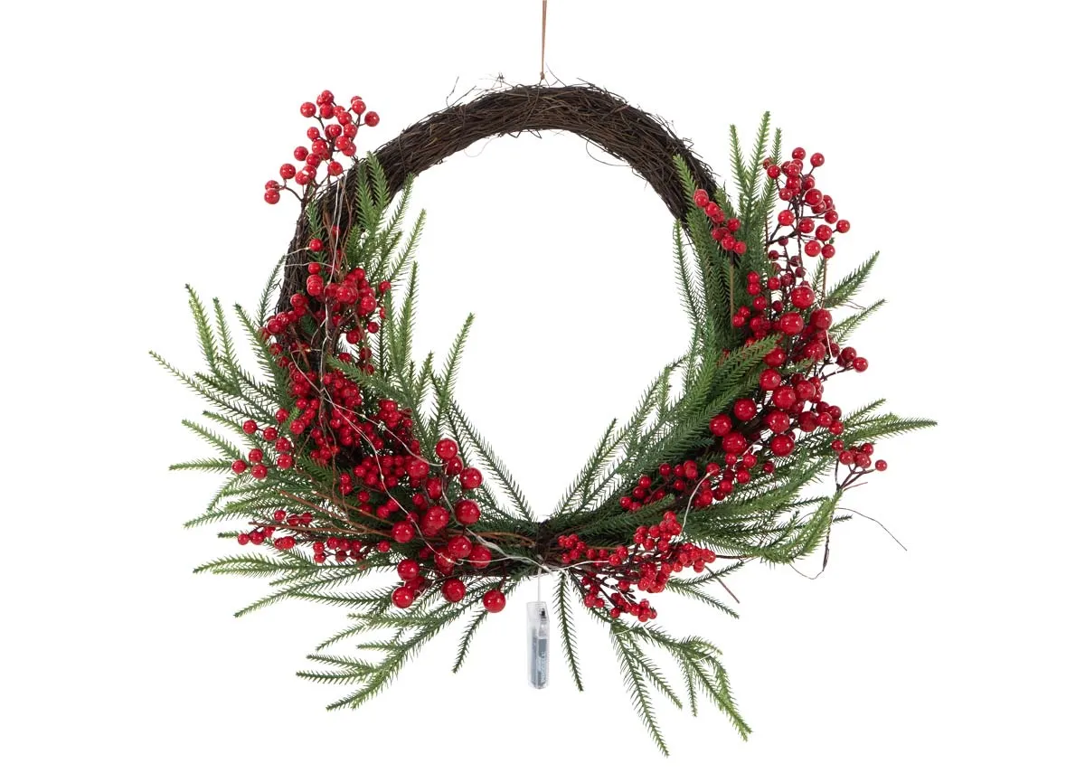 Large Ember Red Berry Hanging with LED - Christmas Wreath
